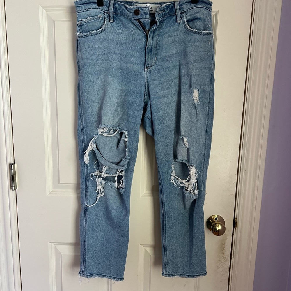 Hollister Blue Boyfriend Jeans Distressed Vintage Look